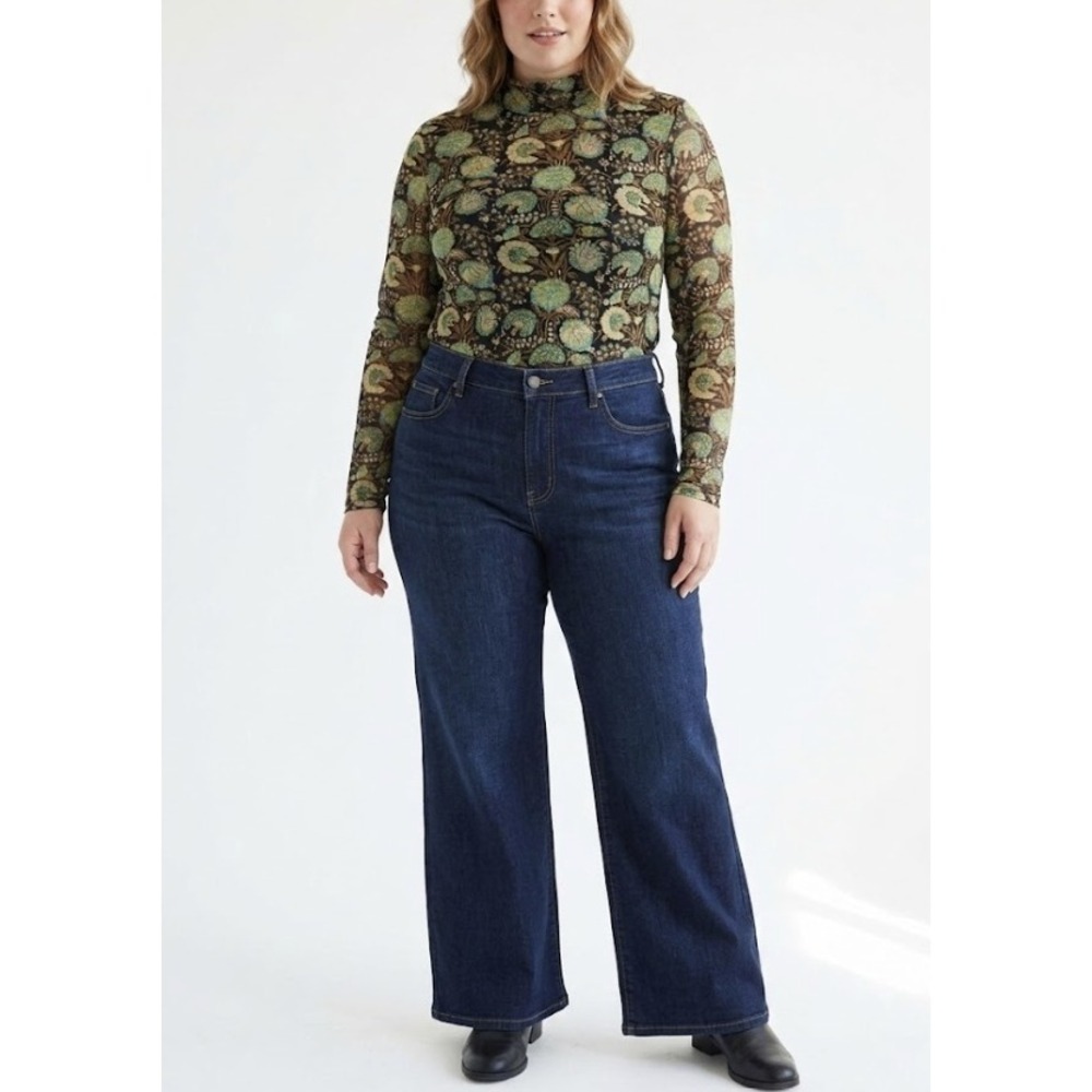 Jane + Delancey Mesh Turtleneck Top XL Multi Floral Long Sleeve Layered Boho